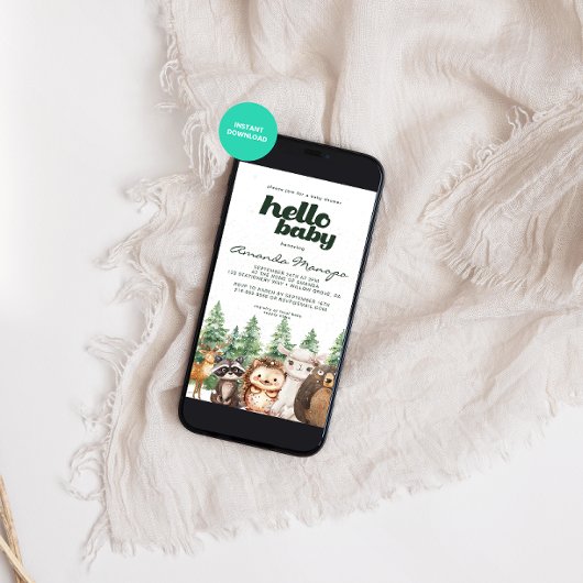 Aquarellwald Pine Trees Winter Baby Dusche Einladung