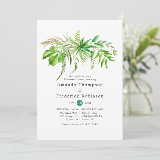 Aquarellwald Probe Abendessen Einladung (Stehend Vorderseite)