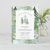 Aquarellwald rette unsere Einladung zum Hochzeitsd (Stehend Vorderseite)