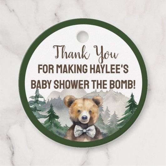 Aquarellwald, Teddy Bear, Baby Dusche Gefallen Geschenkanhänger (Vorderseite)