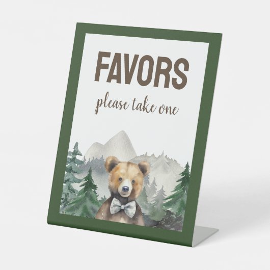 Aquarellwald, Teddy Bear, Baby Dusche Gefallen Sockelschild (Vorderseite)