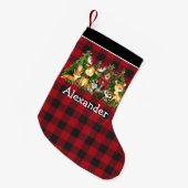 Aquarellwald Tiere Rote Bow Kariert Kleiner Weihnachtsstrumpf (Vorderansicht (hängend))