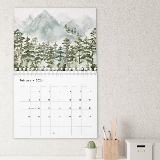 Aquarellwald und Blume 2026 Kalender