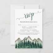 Aquarellwald und Gebirge Rustikale Hochzeit RSVP Karte (Vorderseite)