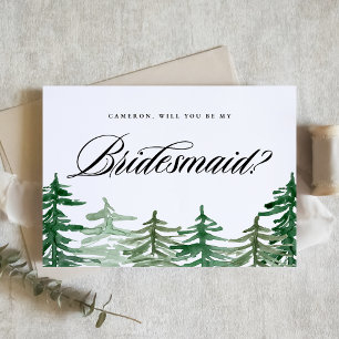 Aquarellwald wird mein Bridesmad sein Einladungspostkarte