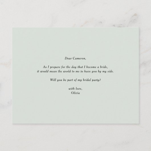 Aquarellwald wird meine Trauzeugin sein Einladungspostkarte (Rückseite)