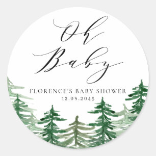 Aquarellwald Woodland Babydusche Runder Aufkleber