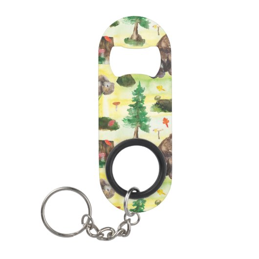 Aquarellwaldbär mit Bärenkuppe Mini Flaschenöffner (Vorderseite)
