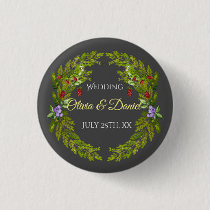 Aquarellwaldbeeren und Pilze Hochzeitskrieg Button