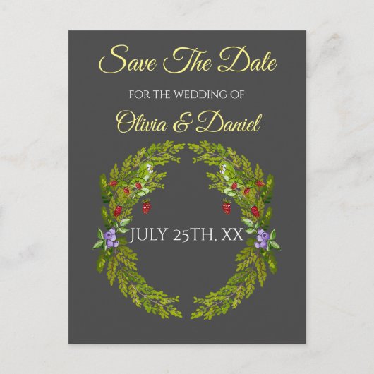 Aquarellwaldbeeren und Pilze Hochzeitskrieg Postkarte (Vorderseite)