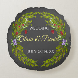 Aquarellwaldbeeren und Pilze Hochzeitskrieg Rundes Kissen