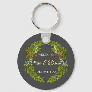 Aquarellwaldbeeren und Pilze Hochzeitskrieg Schlüsselanhänger