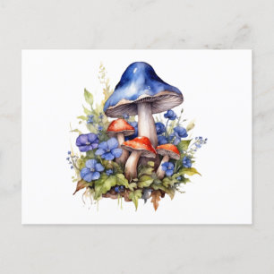 Aquarellwälder Pilze und Blühblumen Postkarte