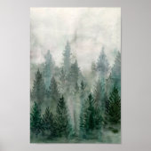 Aquarellwaldlandschaft Nebelkiefer Poster (Vorne)