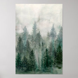 Aquarellwaldlandschaft Nebelkiefer Poster
