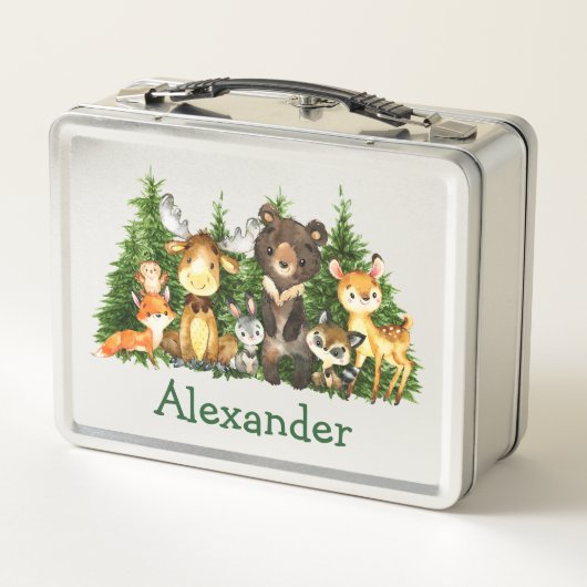 Aquarellwaldtierbäume Metall Brotdose (Rückseite)