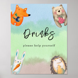 Aquarellwaldtiere - Getränke Poster