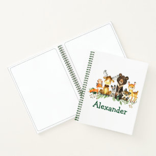 Aquarellwaldtiere Grüne Zeichnend Tiere Notizblock