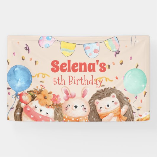 Aquarellwaldtiere Kind Geburtstag Banner (Horizontal)