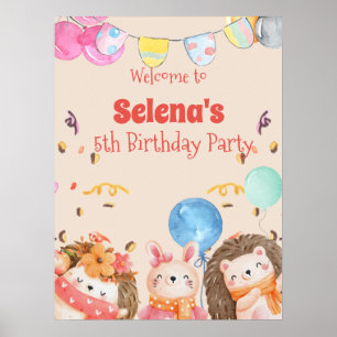 Aquarellwaldtiere Kinder begrüßen Poster
