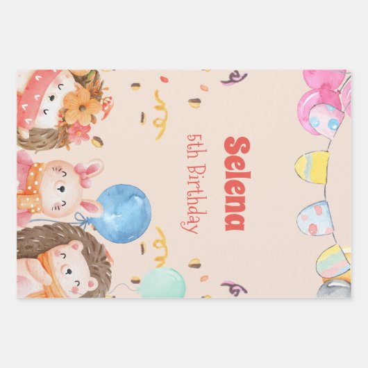 Aquarellwaldtiere Kinder Geschenkpapier Set (Vorderseite)