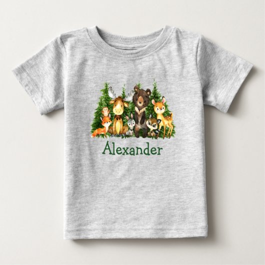 Aquarellwaldtiere Waldbäume Baby T-shirt (Vorderseite)