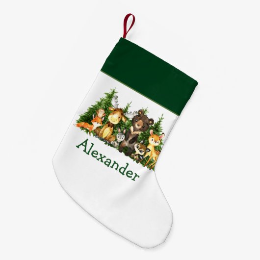 Aquarellwaldtiere Waldbäume Kleiner Weihnachtsstrumpf (Vorderansicht (hängend))