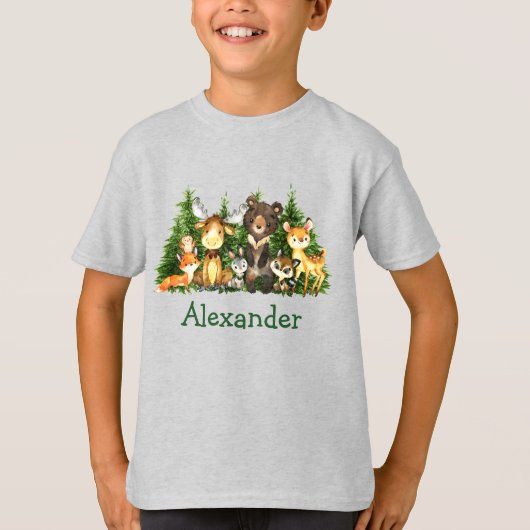 Aquarellwaldtiere Waldtiere Junge T-Shirt (Vorderseite)