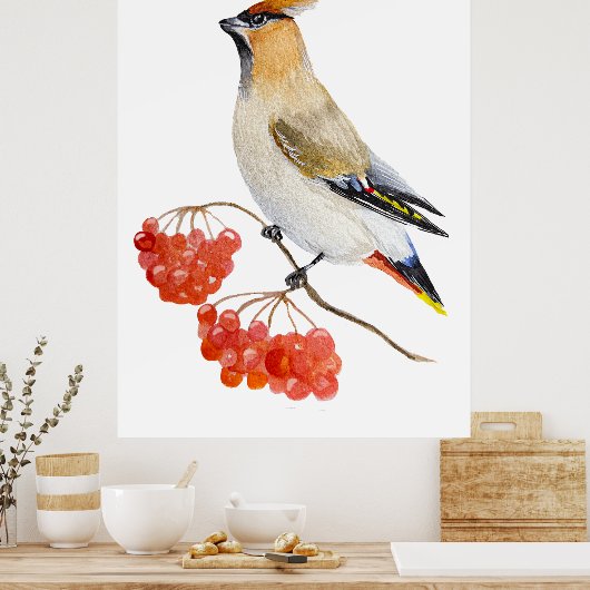 Aquarellwaldvogel wächst poster (Küche)