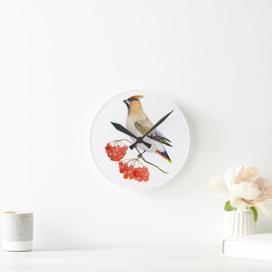 Aquarellwaldvogel wächst runde wanduhr (Zuhause)