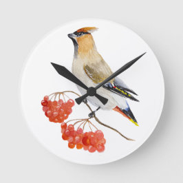 Aquarellwaldvogel wächst runde wanduhr