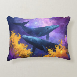 Aquarellwale Abstrakt Ocean Garden Dekokissen