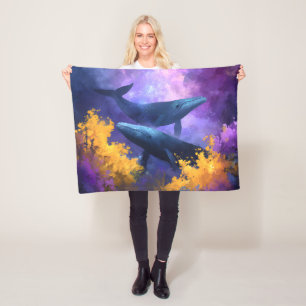 Aquarellwale Abstrakt Ocean Garden Fleecedecke