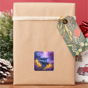 Aquarellwale Abstrakt Ocean Garden Quadratischer Aufkleber
