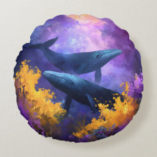 Aquarellwale Abstrakt Ocean Garden Rundes Kissen