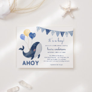 Aquarellwale Ahoy ist eine Baby-Dusche Einladung