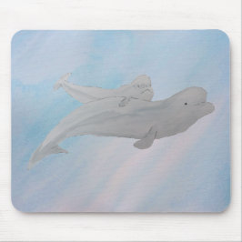 Aquarellwale Mutter Baby Beluga Whales Mousepad