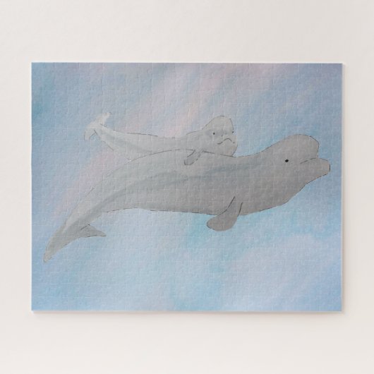 Aquarellwale Mutter Baby Beluga Whales Puzzle (Horizontal)