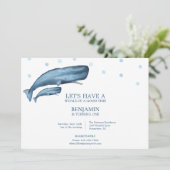 Aquarellwale Ozean Geburtstag Kind Einladung (Stehend Vorderseite)