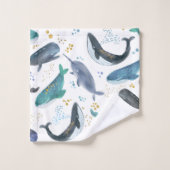 Aquarellwale Ozeanfische Goldblau Badhandtuch Set (Waschlappen)