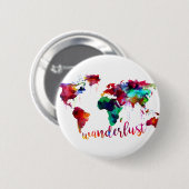 Aquarellwanderlust-Weltkarte Button (Vorne & Hinten)