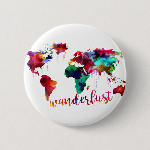 Aquarellwanderlust-Weltkarte Button