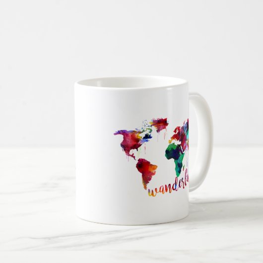 Aquarellwanderlust-Weltkarte Kaffeetasse (VorderseiteRechts)