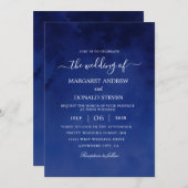 Aquarellwaschwasser Königlich blaue Hochzeitseinla Einladung (Vorne/Hinten)