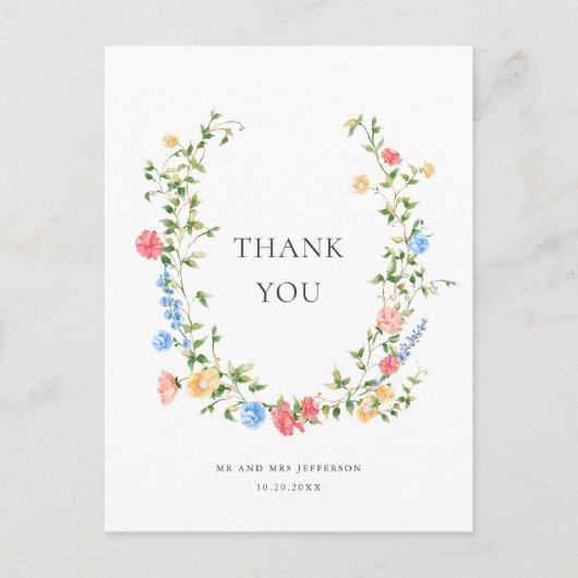 Aquarellweide Wildblume Bohemisch Danke Postkarte (Vorderseite)