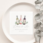 Aquarellwein & Botanischer Beifall für Liebe Serviette<br><div class="desc">Diese eleganten Weinkeller mit thematischen Servietten eignen sich ideal für Brautpartys, Verlobungsfeiern oder Proben, die in einem Weinkeller, einem Verkostungsraum oder einem Weingarten veranstaltet werden. Das Design umfasst ein Trio aus Weinflaschen (weiß, rot und Rose), die mit grünen Aquarellfarben-Eukalyptus-Blätter und Blattwerk geschmückt sind. In der Schriftzeichen-Schrift erscheint "Liebe bejubeln". Für...</div>