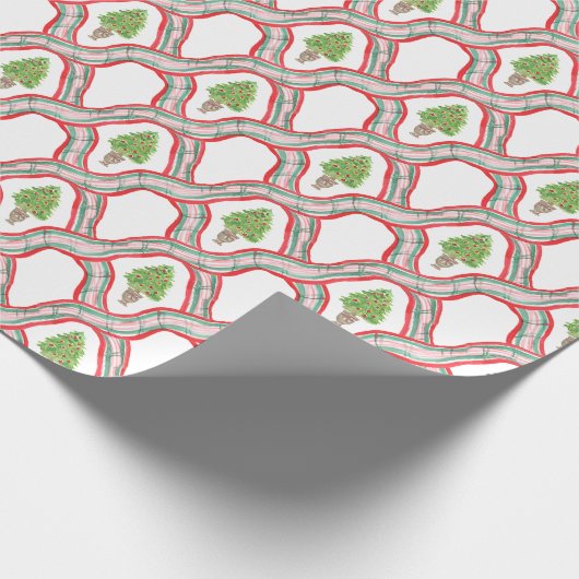 Aquarellwein Weihnachten Karierter Weihnachtsbaum Geschenkpapier (Ecke)