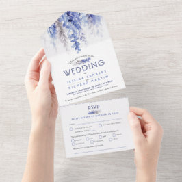 Aquarellweine dunkelblau graue Winterhochzeit UAWG All In One Einladung