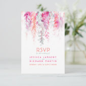 Aquarellweine Korallenorange Rosa grüne Hochzeit RSVP Karte (Stehend Vorderseite)