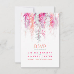 Aquarellweine Korallenorange Rosa grüne Hochzeit RSVP Karte
